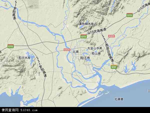 中国广东省阳江市江城区阳江林场罗琴分场地图(卫星地图)