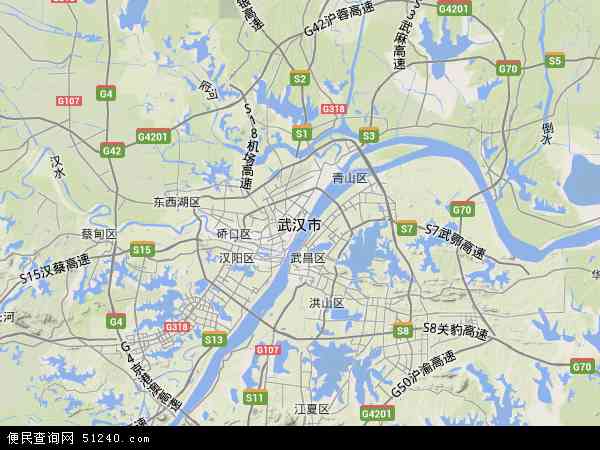中国湖北省武汉市地图(卫星地图)
