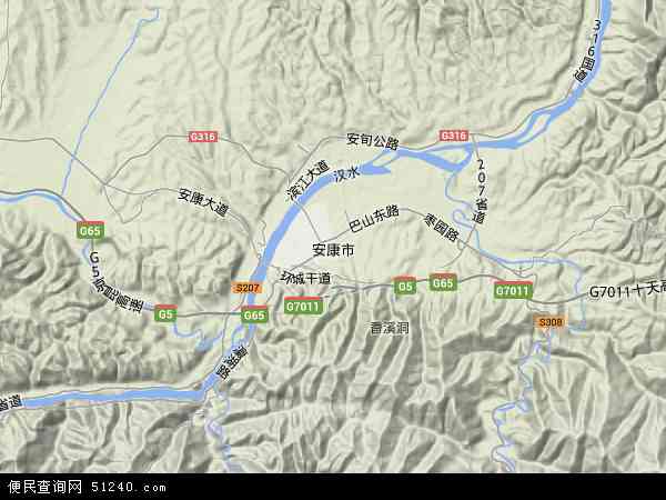 中国陕西省安康市地图(卫星地图)