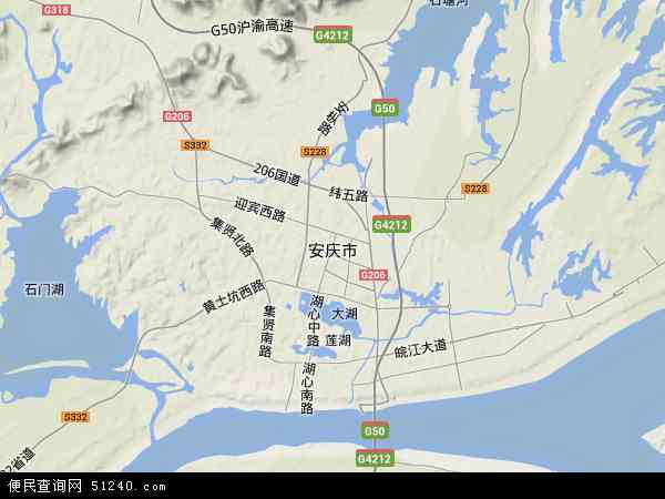 中国安徽省安庆市地图(卫星地图)