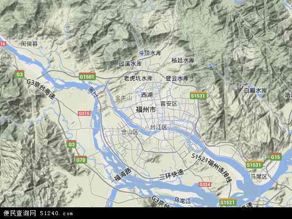 中国福建省福州市地图(卫星地图)图片