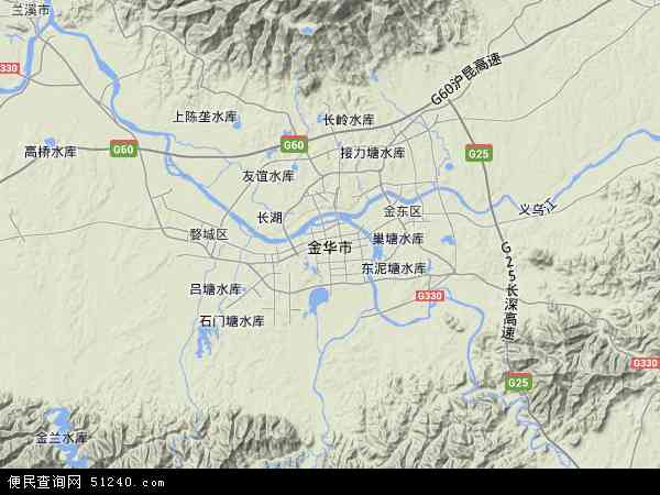 中国浙江省金华市地图(卫星地图)