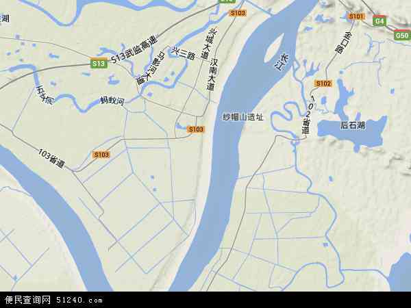 中国湖北省武汉市汉南区纱帽地图(卫星地图)