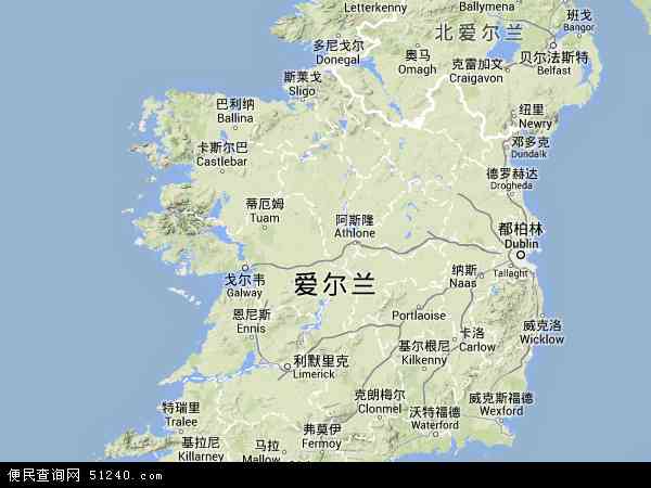 爱尔兰地图(卫星地图)