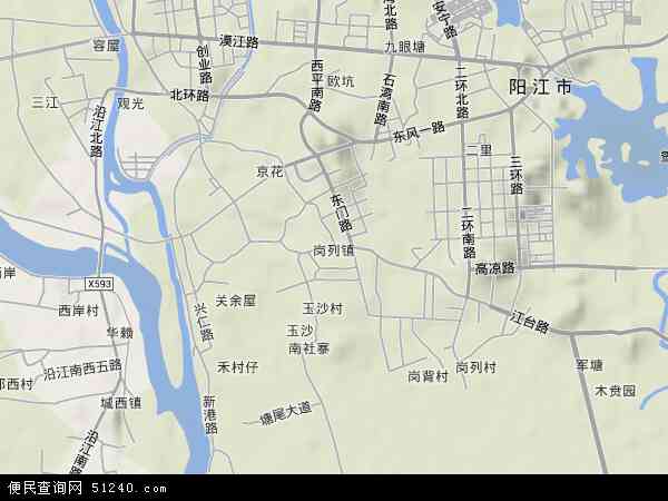 中国广东省阳江市江城区岗列地图(卫星地图)