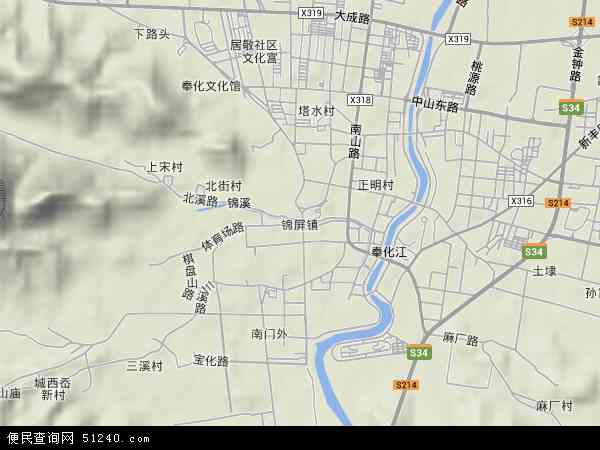 中国浙江省宁波市奉化市锦屏地图(卫星地图)