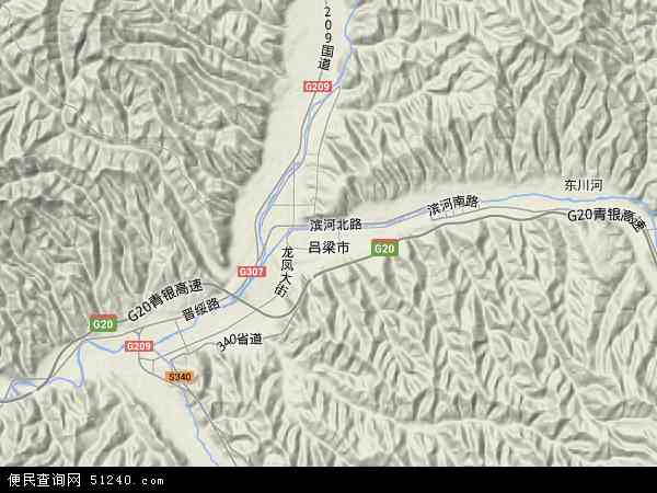 中国山西省吕梁市地图(卫星地图)图片