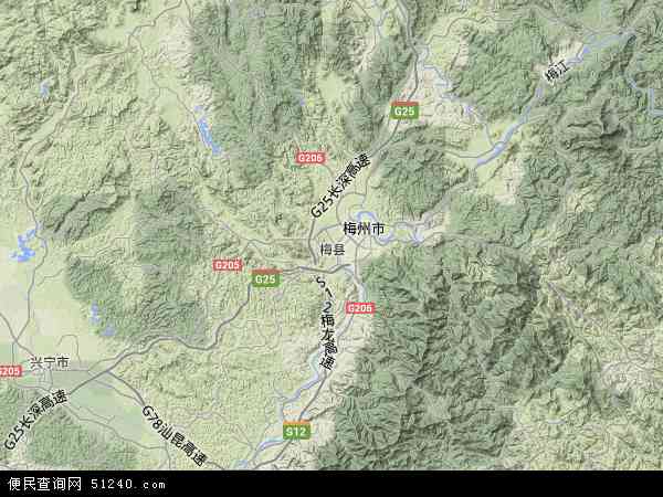 中国广东省梅州市梅县地图(卫星地图)图片
