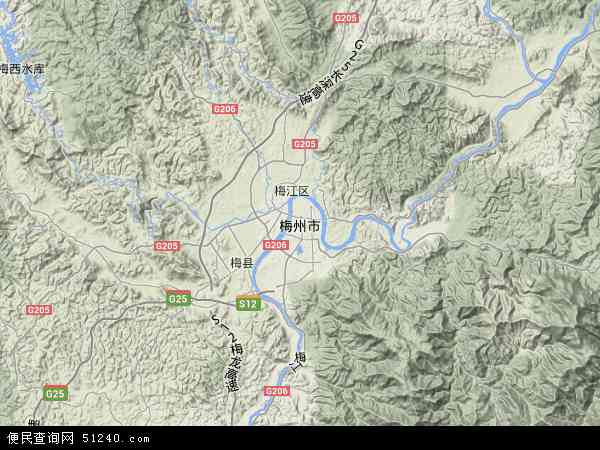 中国广东省梅州市地图(卫星地图)图片