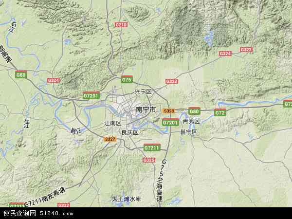 中国广西壮族自治区南宁市地图(卫星地图)