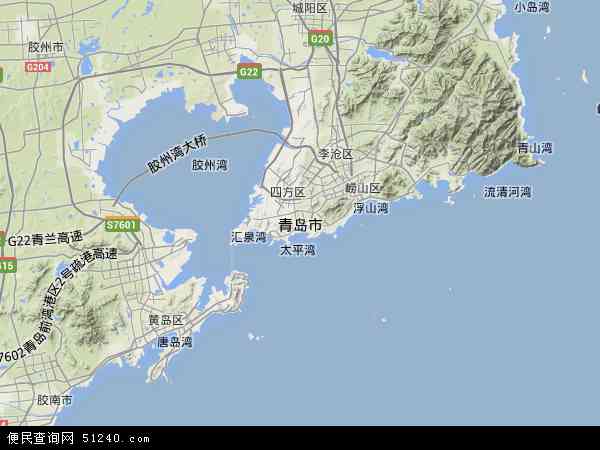 中国山东省青岛市地图(卫星地图)