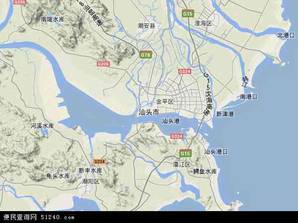 中国广东省汕头市地图(卫星地图)图片