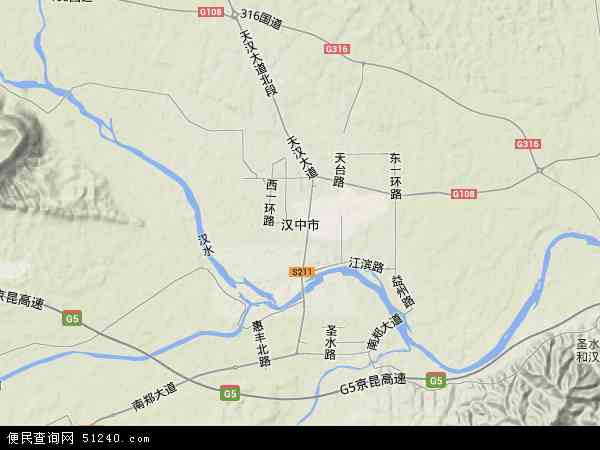 中国陕西省汉中市地图(卫星地图)图片