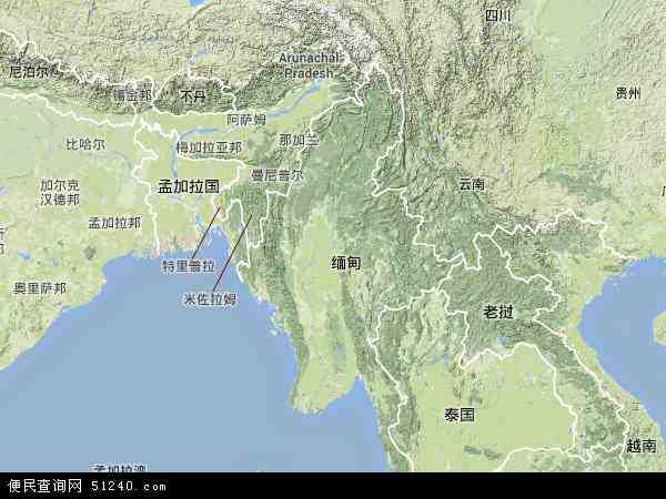 缅甸高清地形图
