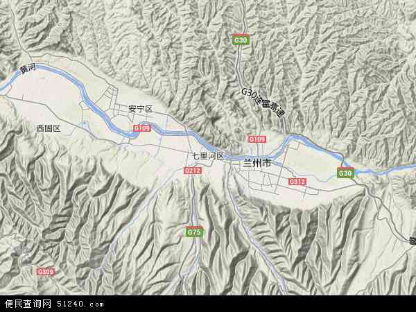 中国甘肃省兰州市七里河区地图(卫星地图)图片