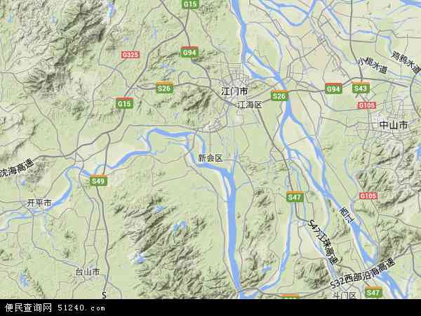中国广东省江门市新会区地图(卫星地图)图片