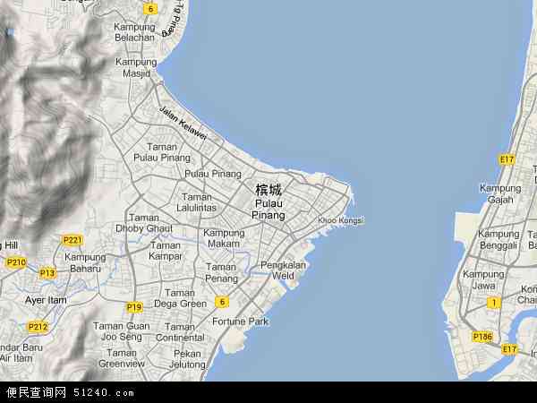 马来西亚槟榔屿槟城地图(卫星地图)图片