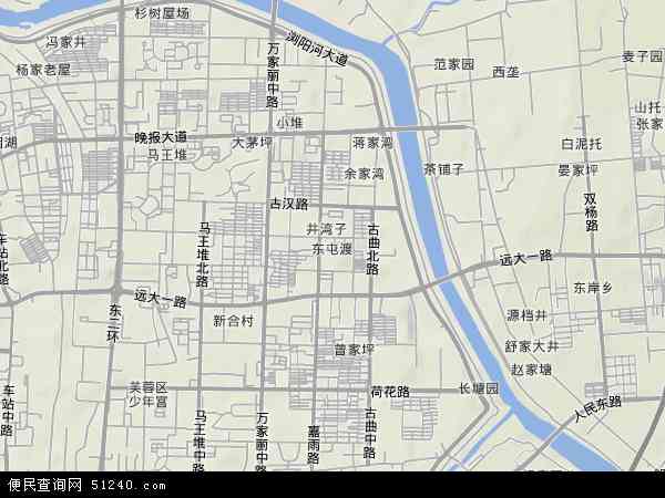 中国湖南省长沙市芙蓉区东屯渡地图(卫星地图)图片
