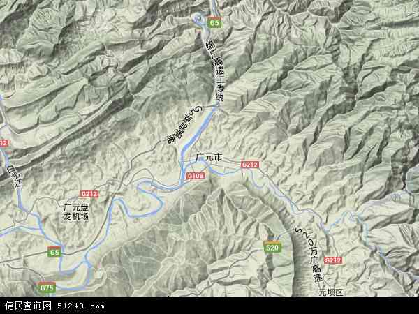 中国四川省广元市地图(卫星地图)图片
