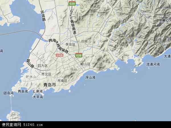 中国山东省青岛市崂山区地图(卫星地图)图片
