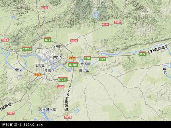 中国广西壮族自治区南宁市青秀区地图(卫星地