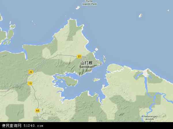 马来西亚沙巴山打根地图(卫星地图)图片