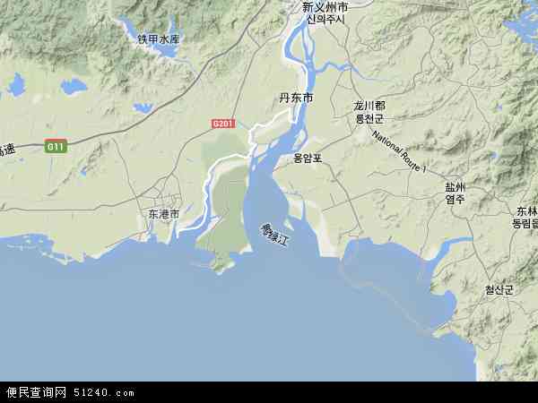 中国辽宁省丹东市振安区鸭绿江地图(卫星地图)图片