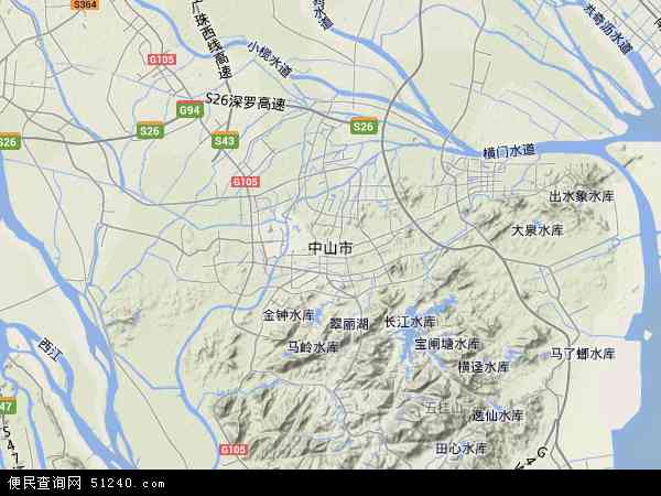 中国广东省中山市地图(卫星地图)