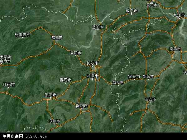 中国湖南省地图(卫星地图)