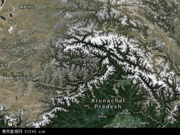 中国西藏自治区林芝地区地图(卫星地图)