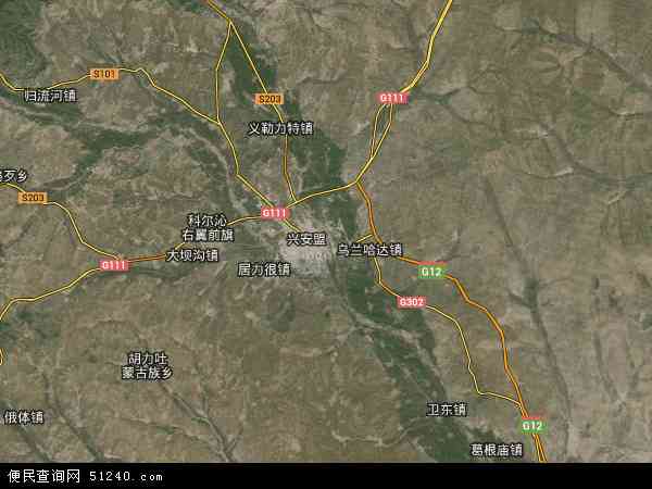 中国内蒙古自治区兴安盟乌兰浩特市地图(卫星地图)图片