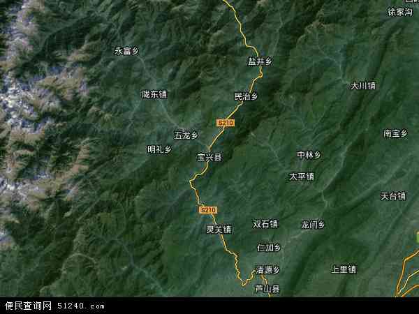 中国四川省雅安市宝兴县地图(卫星地图)图片