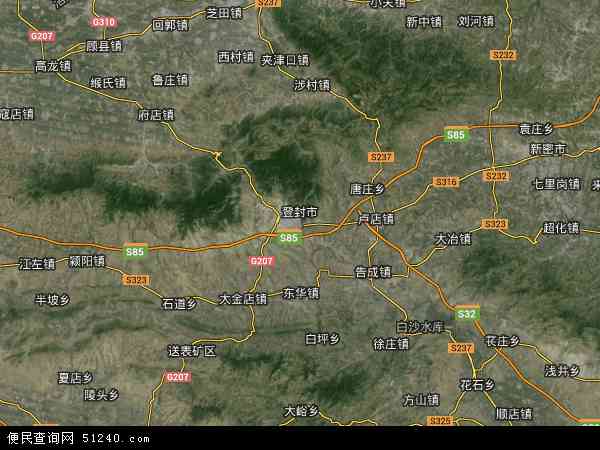 中国河南省郑州市登封市地图(卫星地图)图片