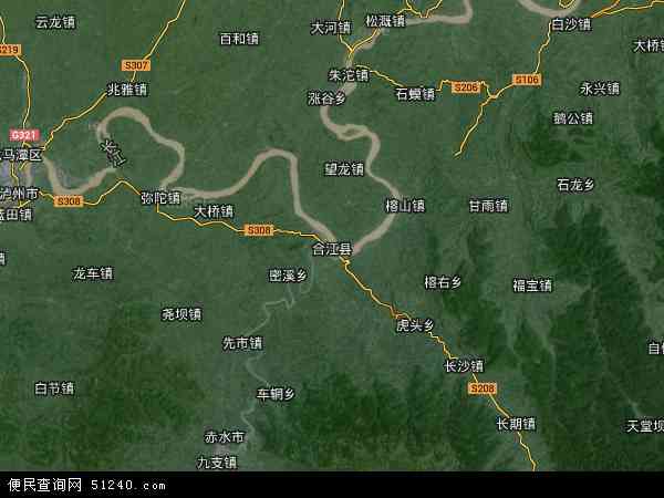 中国四川省泸州市合江县地图(卫星地图)图片