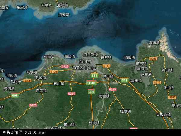 中国海南省海口市琼山区地图(卫星地图)