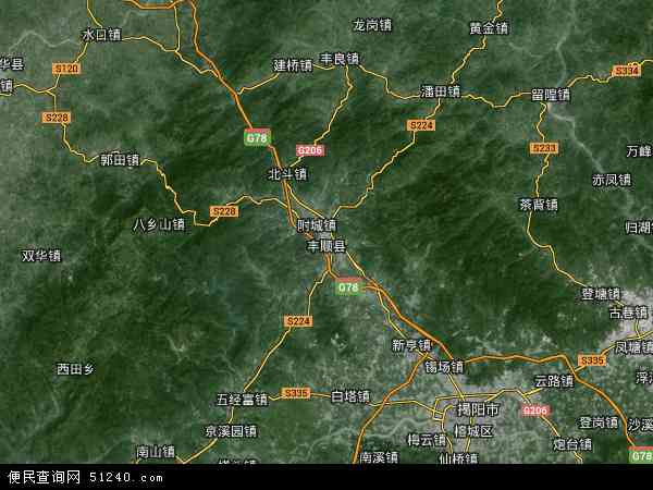 中国广东省梅州市丰顺县地图(卫星地图)图片
