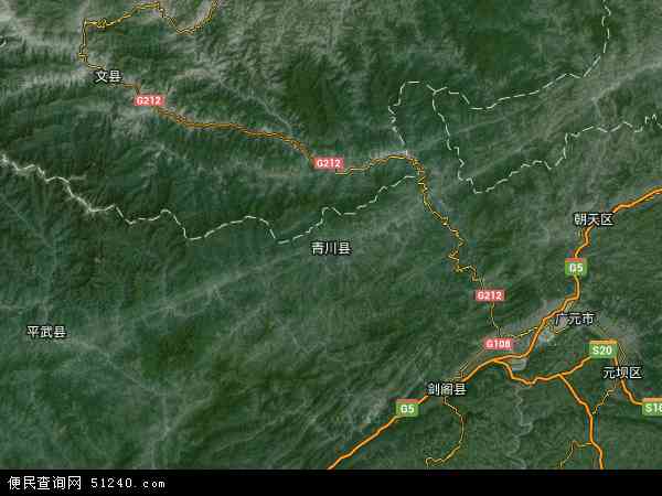 中国四川省广元市青川县地图(卫星地图)