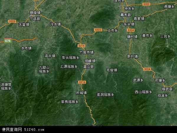 中国湖南省永州市蓝山县蓝山浆洞林场地图(卫星地图)图片