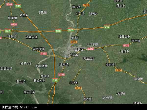 中国安徽省六安市地图(卫星地图)图片