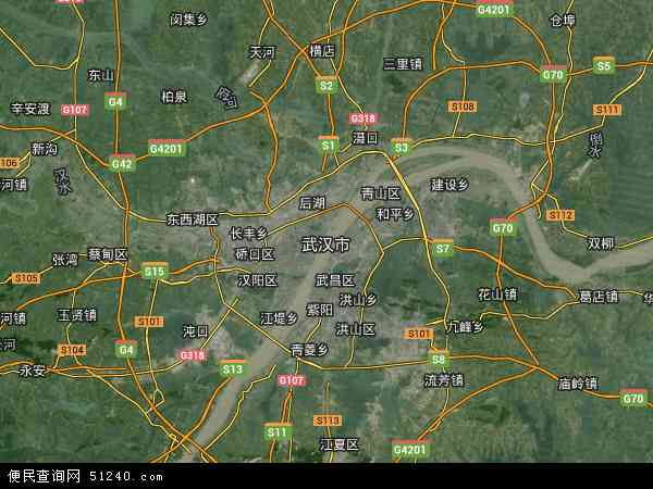 中国湖北省武汉市地图(卫星地图)