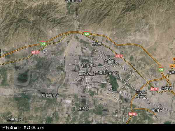 中国内蒙古自治区包头市地图(卫星地图)