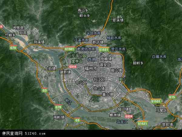 中国福建省福州市地图(卫星地图)图片