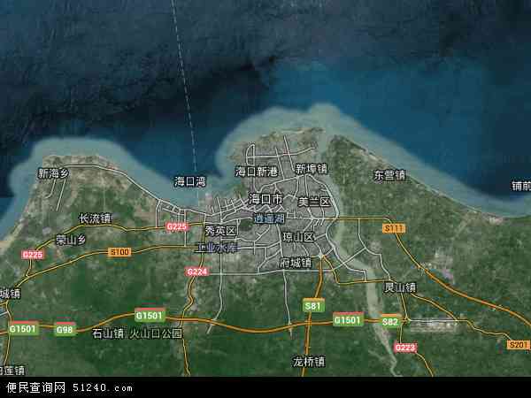 中国海南省海口市地图(卫星地图)