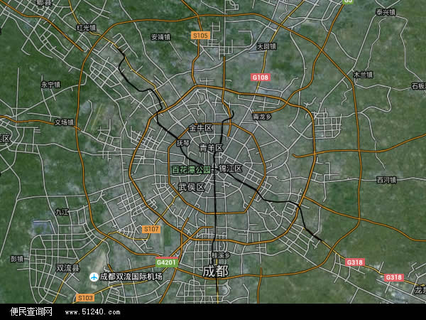 中国四川省成都市地图(卫星地图)