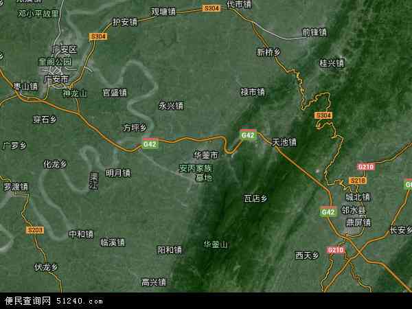 中国四川省广安市华蓥市华龙地图(卫星地图)图片