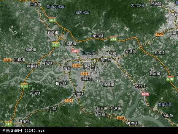 中国广东省揭阳市地图(卫星地图)图片