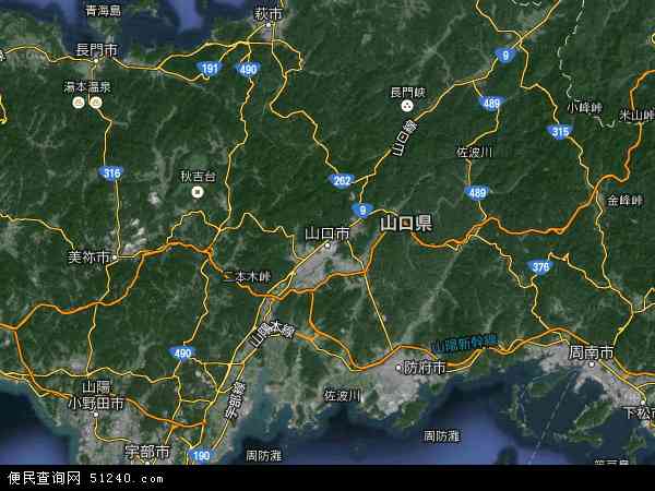 日本山口地图(卫星地图)