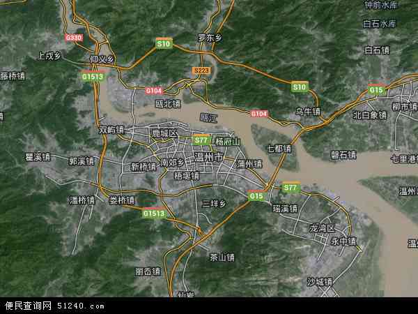 中国浙江省温州市地图(卫星地图)