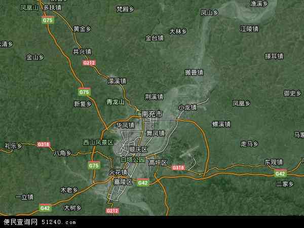 中国四川省南充市地图(卫星地图)图片