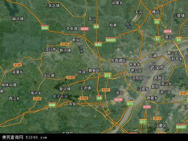 中国湖北省武汉市蔡甸区地图(卫星地图)